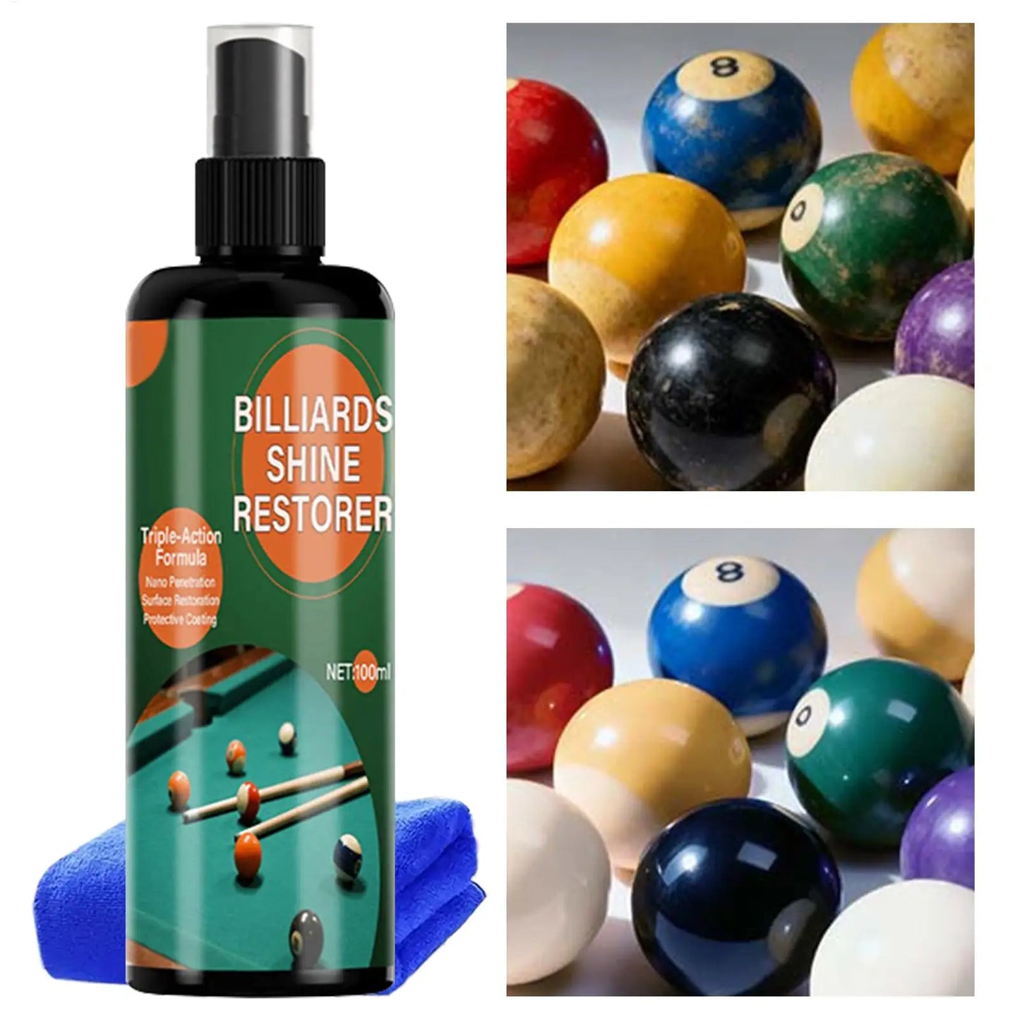 100ml Billiard Ball Cleaner Pool Table Cleaning Mist With Towel Billiard Ball Polishing Spray For Clean Polishes Home Club Use
